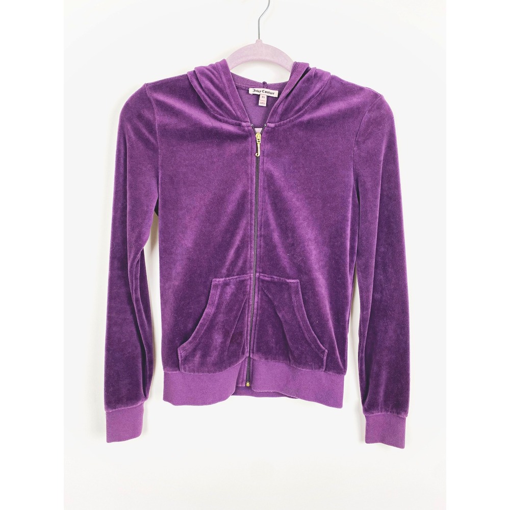 Juicy Couture Velour Zip Up Hoodie Rhinestone Bling Logo Y2K XS